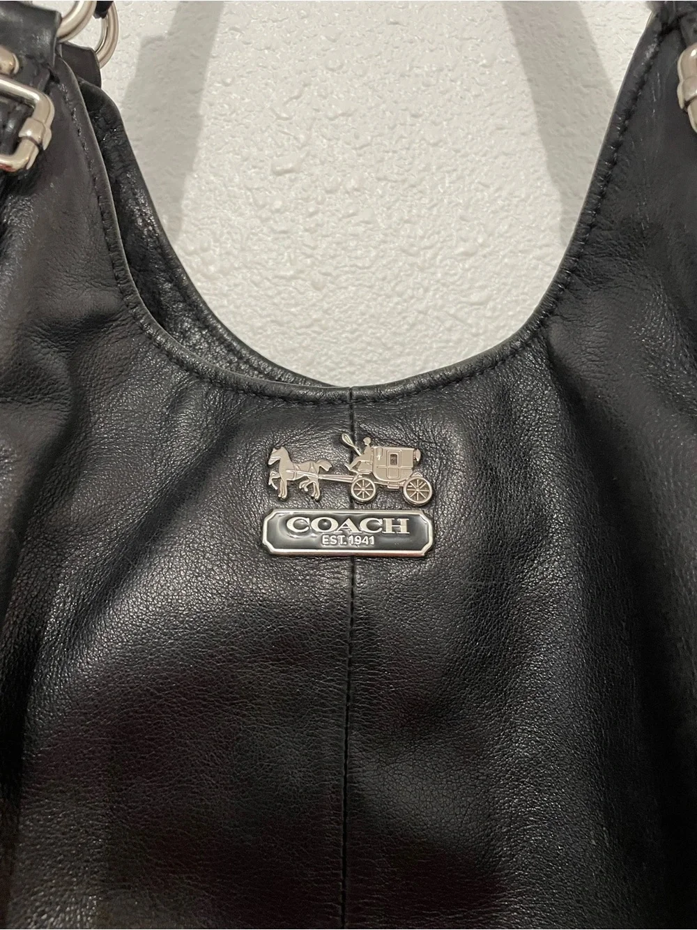 Vintage COACH Madison Maggie Black Leather Hobo Bag 3 Compartment